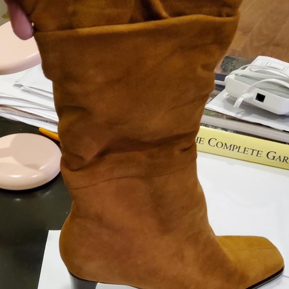 Naturalizer Suede Mid-Calf Heeled Boot in Cognac